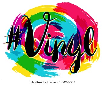 Vector Hashtag Vinyl Lettering On Spot Background, Yellow And Blue