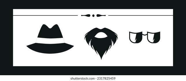 Vector hat beard with mustache and glasses