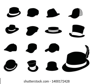 Vector Hat Silhouette Icon Set Collection. Stylish male and female. Fashion theme