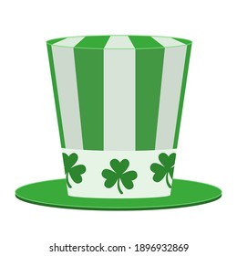 Vector hat with white and green stripes and shamrock. The hat can be used for decoration on St. Patrick's Day