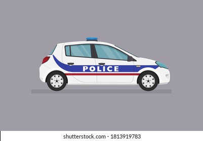 Vector hatcback car. French police car. Side view on grey background.