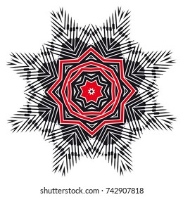 Vector hatched black and red fractal ornament
