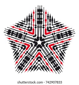 Vector hatched black and red fractal ornament