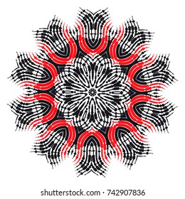 Vector hatched black and red fractal ornament