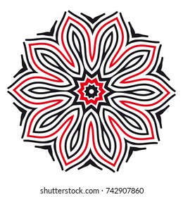 Vector hatched black and red fractal ornament