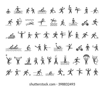 Vector hatching shapes athletes for popular sports.