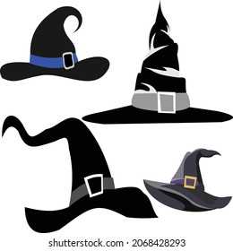 Vektor-Hüte mit vier Hexenhüten für die Halloween-Feier