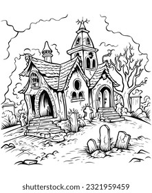 Vector haunted cemetery and