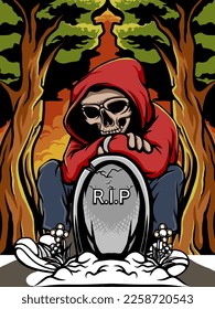 vector haunted graves and skulls
