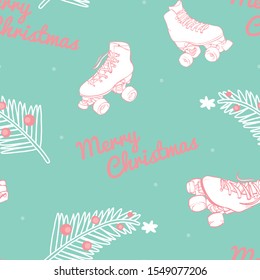 Vector Have a Merry Roller Skate Christmas in Pastel seamless pattern background.