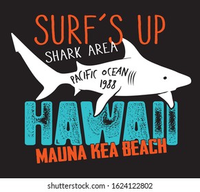 vector hawaii surf and shark illustration for t shirt