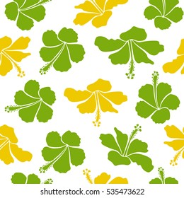 Vector of Hawaiian Aloha Shirt design in green and yellow colors on a white background.