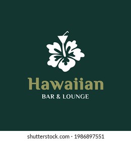  vector hawaiian flower with glass cocktail wine for bar logo