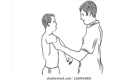 El vector de la prueba de hombro kannedy de hawkins.
El test de Hawkins Kennedy se utiliza para evaluar el impacto en el hombro. En esta prueba el clínico estabiliza el hombro con una mano.