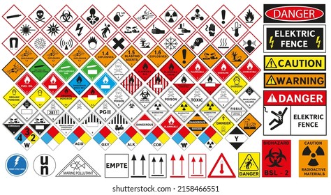 Vector hazardous material signs. All classes.