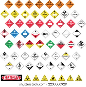 Vector hazardous material signs. Globally Harmonized System warning signs. All lessons. Hazardous material isolated plaques