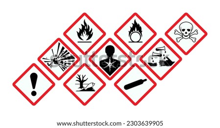 Vector hazardous material signs. Globally Harmonized System warning signs. Hazmat isolated placards