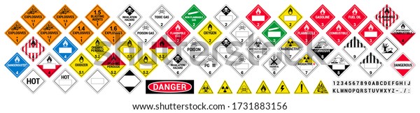 Vector\
hazardous material signs. Globally Harmonized System warning signs.\
All classes. Hazmat isolated placards.\
GHS