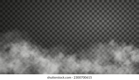 Vector haze effect isolated on transparent backdrop. White spooky steam, smoke and fog cloud