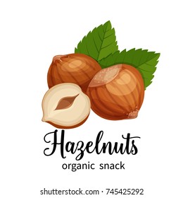 Vektorillustration Haselnuss im Cartoon-Stil für Vorlagenetikett, Verpackungen Schnaps und Emblem Bauern Marktdesign.