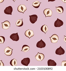 Vector hazelnut seamless pattern isolated on pink background.
