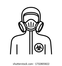 Vector Hazmat Suit Black & White Line Art Icon