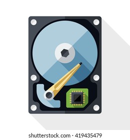 Vector HDD icon. Hard Disk Drive simple icon in flat style with long shadow on white background