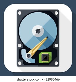 Vector HDD icon. Hard Disk Drive simple icon in flat style with long shadow