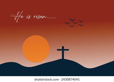  Vector he is risen easter sunday flat illustration.