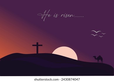  Vector he is risen easter sunday flat illustration.