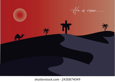  Vector he is risen easter sunday flat illustration.