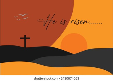  Vector he is risen easter sunday flat illustration.