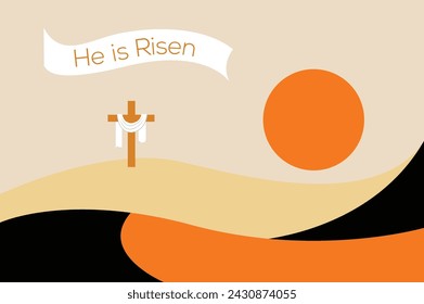  Vector he is risen easter sunday flat illustration.