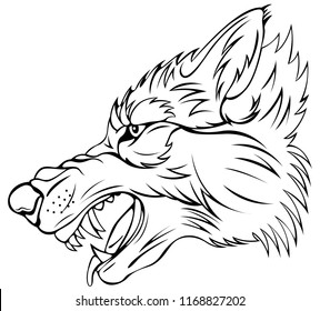 Vector head of angry wolf on white background