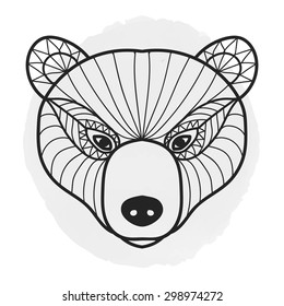 Vector head bear. Hand drawing ethnic style animal. Zentangle.