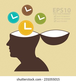 Vector : Head With Clock, Time Management Concept