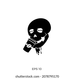 vector head and coffee eyes love to drink. in black isolated on a white background for use in walls, plastic cups.