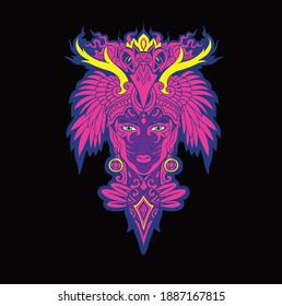 Vector head of ethnic eagle and pop color
