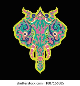 Vector head of ethnic elephant and pop colors