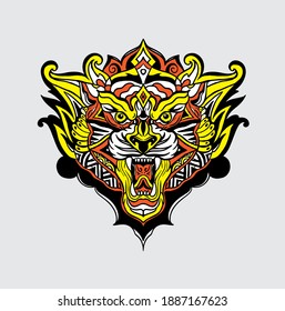Vector head of ethnic tiger and color pop