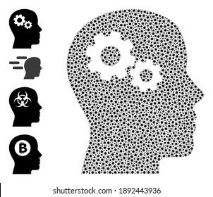 Vector head gears icon covid mosaic. Head gears mosaic is created of small covid viral icons. Collage is combined for pandemic purposes.
