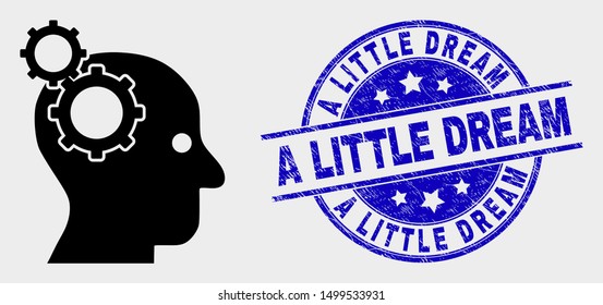 Vector head gears pictogram and A Little Dream watermark. Red round textured watermark with A Little Dream text. Vector composition in flat style. Black isolated head gears pictogram.