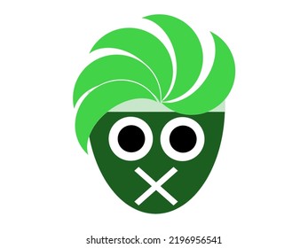 Vector head of a green person with a cross on the mouth forbidden to speak, Indonesia.