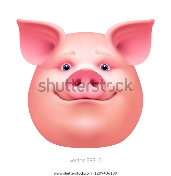 幸せな豚のベクター画像 太った豚の驚いた顔 ピンクの豚のポートレート 19年の新年を祝うためのピギーマスク リアルなイラスト 高品質 グラデーションメッシュ クリップアート のベクター画像素材 ロイヤリティフリー