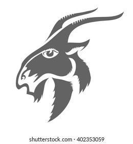 Vector Head of Horned Goat. Farm Animal Icon. 