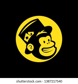 vector  head of a magician monkey inside a yellow circle, in black baground