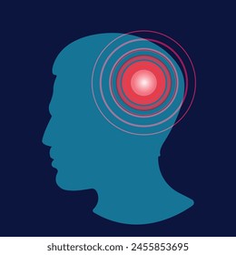 Vector head of a man with a headache sign. Disease of the head, brain in flat style. Medical assistance icon. EPS10