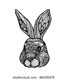 Vector Head of Rabbit in zentangle style