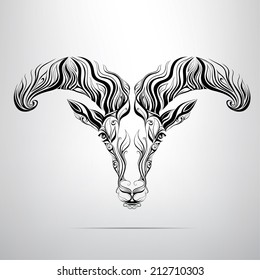 The vector head of a ram in an ornament