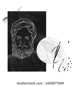 Vector head roman or greek statue bust of male. Creative collage. 